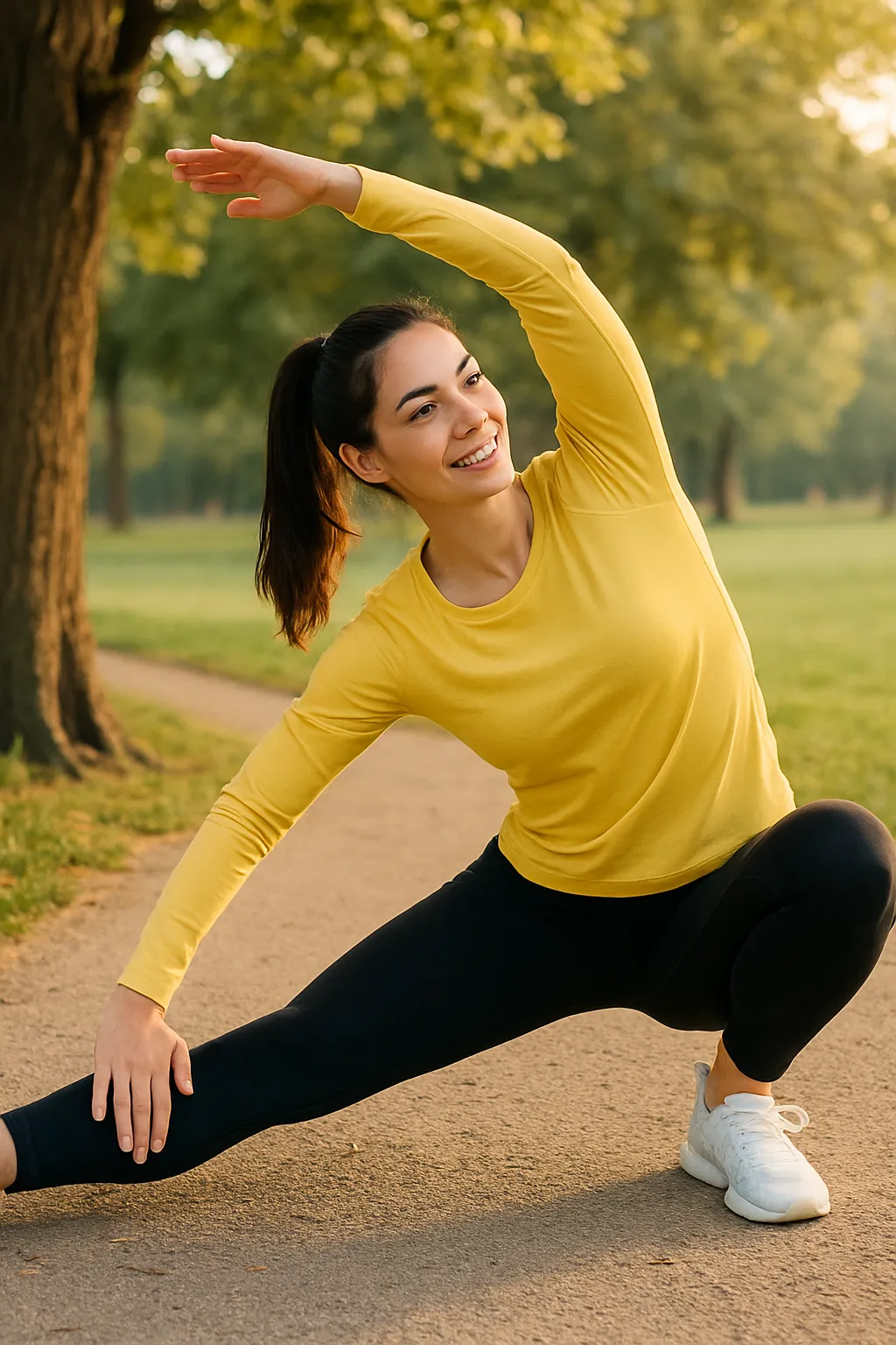 Mulher se alongando ao ar livre